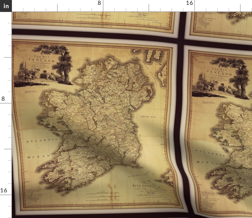 Ireland map, vintage, FQ vert.