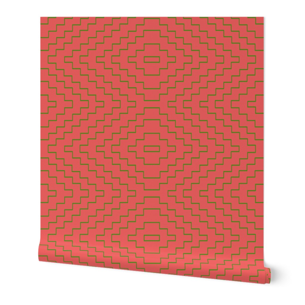 Aztec in Bright Coral and Green