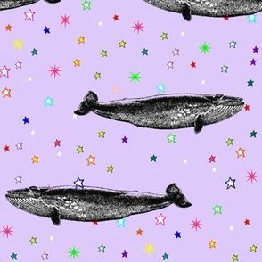 Vintage Star Whale, Rainbow Stars on Lavender