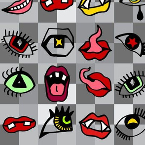 Creepy Eyes and Mouths Grey Multi