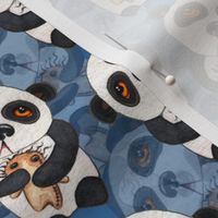 Pandas - Layered on Blue