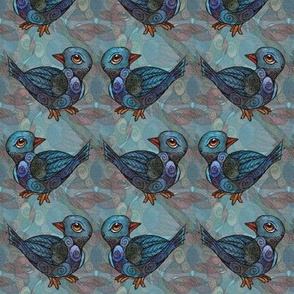 Birds - Blue Diamond Pattern