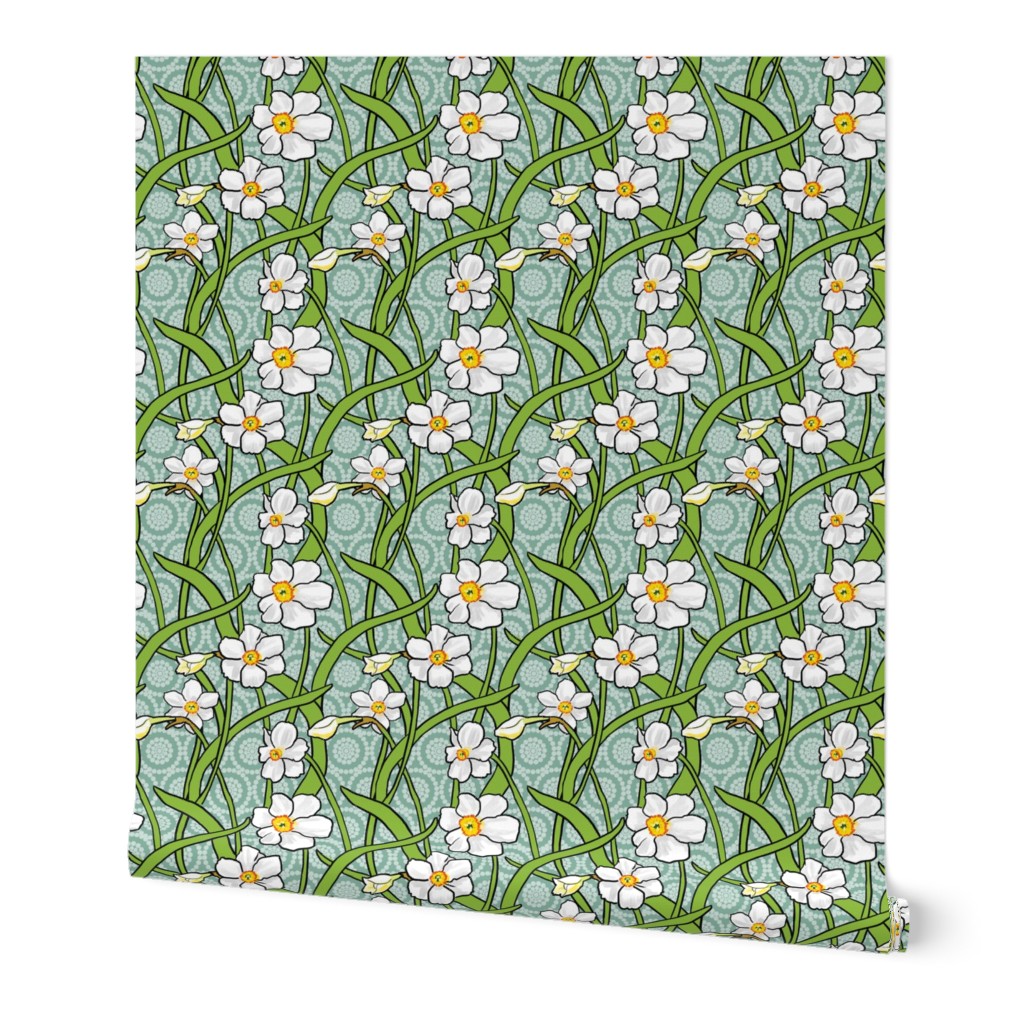 White Narcissus on Teal