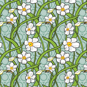 White Narcissus on Teal
