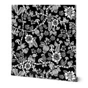 linocut florals // black and white floral print linocut stamps andrea lauren fabric andrea lauren design