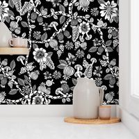 linocut florals // black and white floral print linocut stamps andrea lauren fabric andrea lauren design