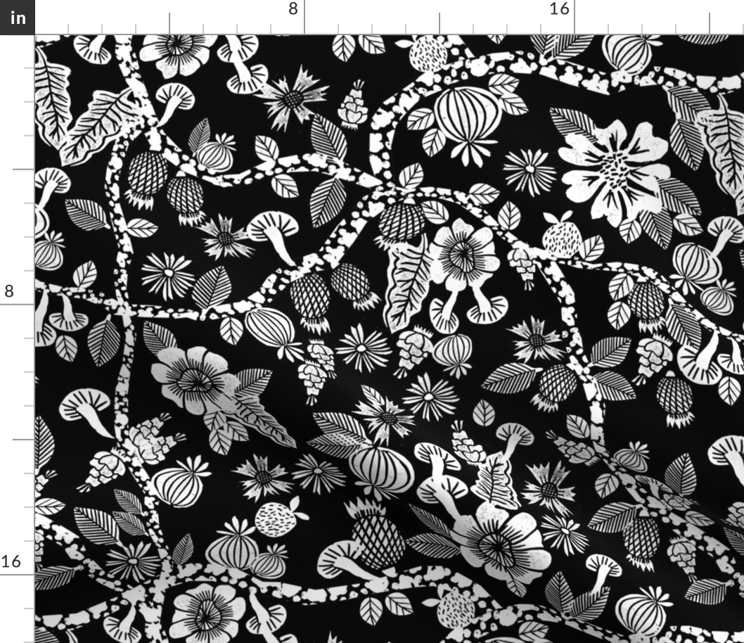 linocut florals // black and white floral print linocut stamps andrea lauren fabric andrea lauren design