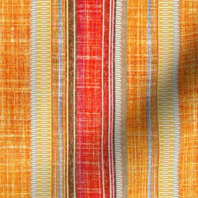 Faux Linen stripe Sundown orange