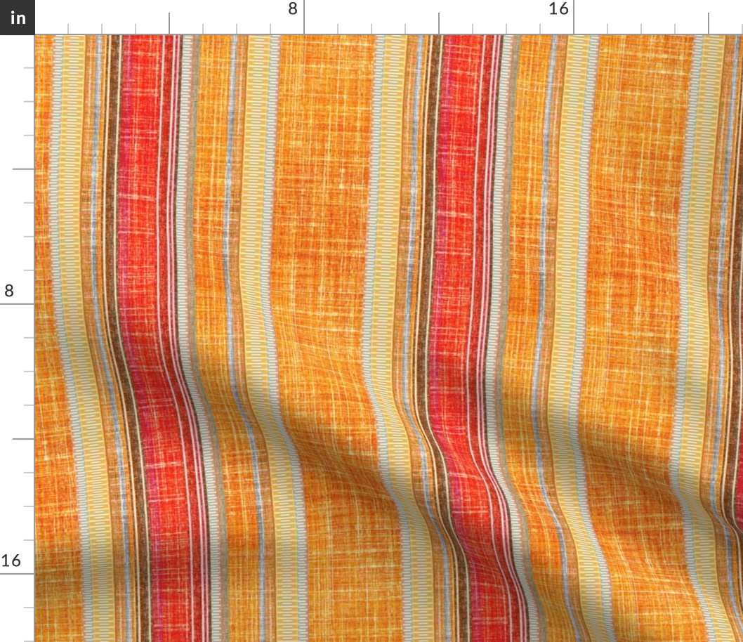 Faux Linen stripe Sundown orange