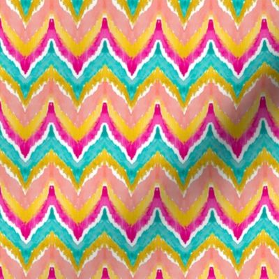 Watercolor Ikat Chevron Teal Peach Small