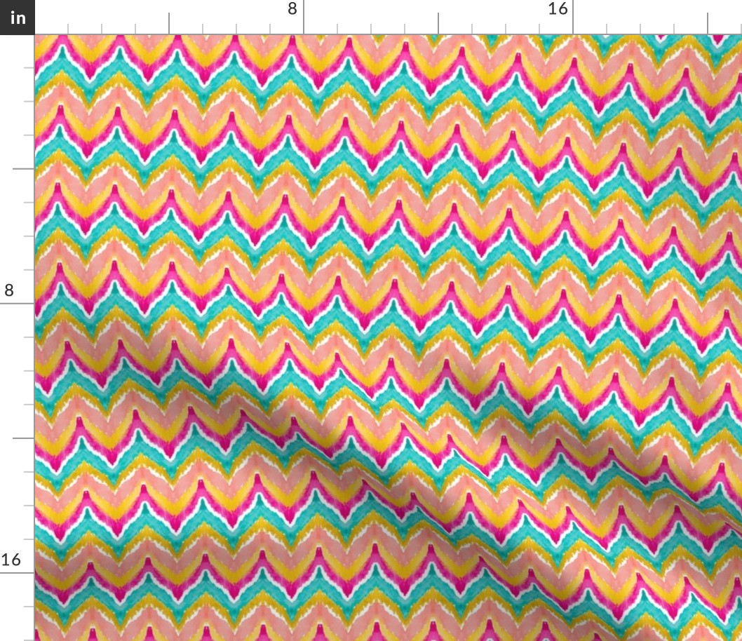 Watercolor Ikat Chevron Teal Peach Small