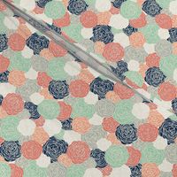 roses in coral navy and mint