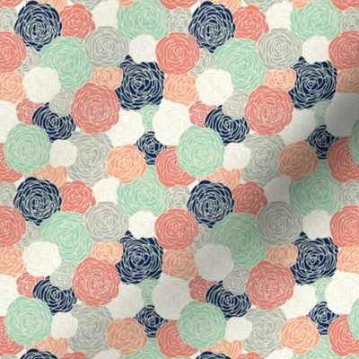 roses in coral navy and mint