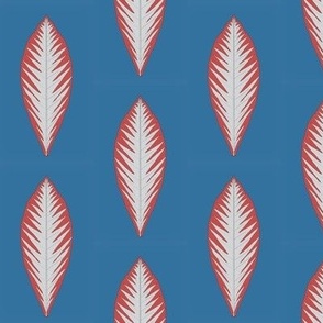 Red and Grey Feathers on Blue Background - Natural and Native Design