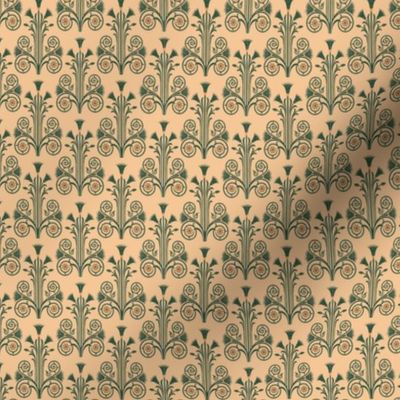 Lotus Damask - Green/Orange