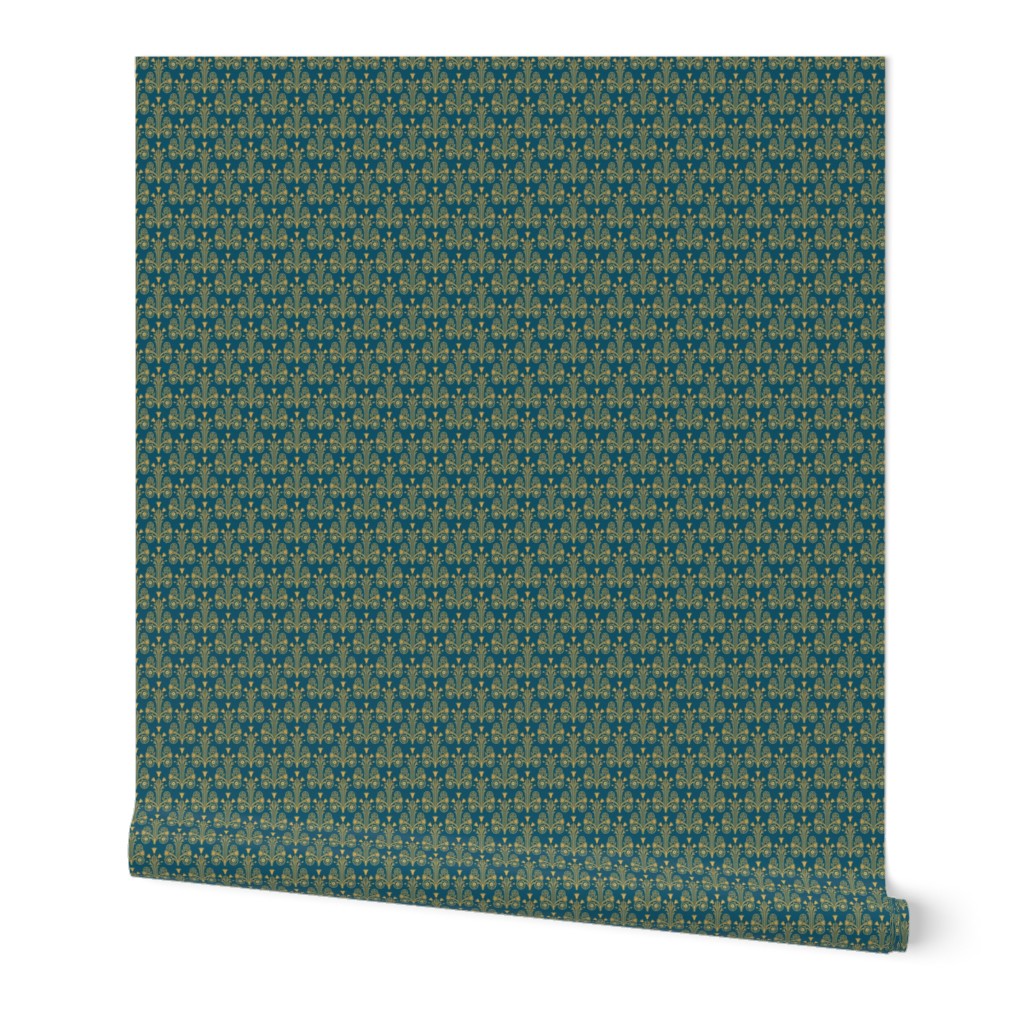 Lotus Damask - Blue/Gold