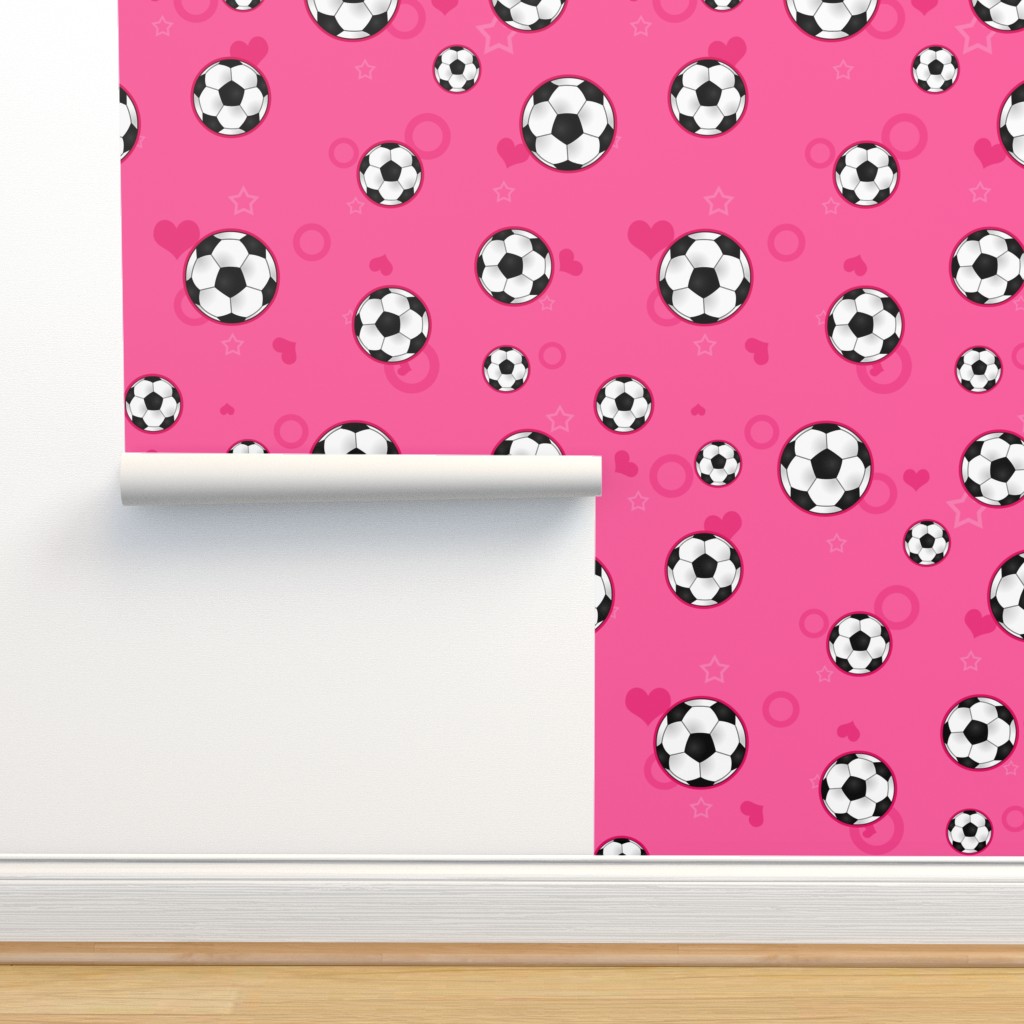 fútbol, niña, copas, rosado, deportes, estrellas Papel tapiz | Spoonflower