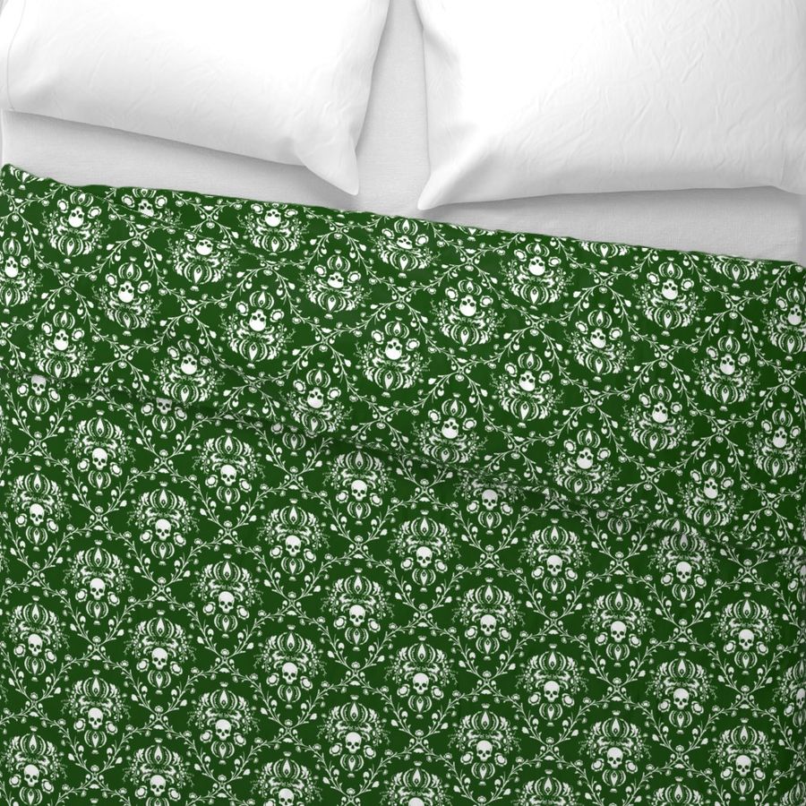 White and Green Skull Damask