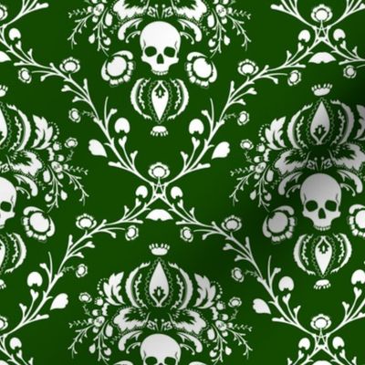 White and Green Skull Damask