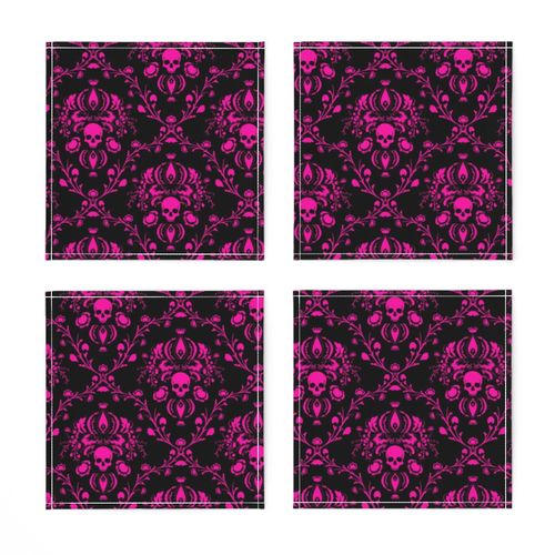 Pink on Black Skull Damask