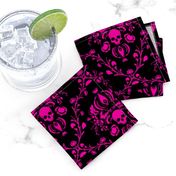 Pink on Black Skull Damask