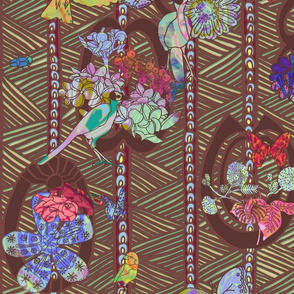 Ghana Floral with Birds in Colors