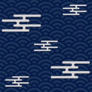 Japanese Clouds on Waves - Navy and White