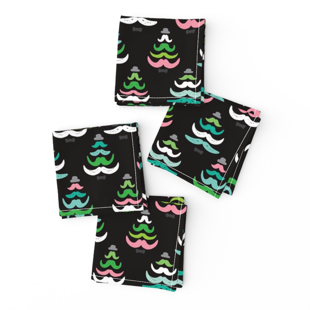 Hipster geeky christmas trees moustache holiday design black green pink