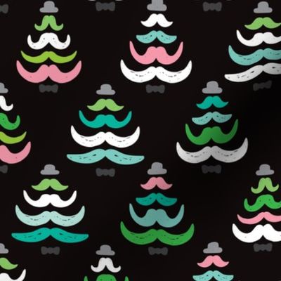 Hipster geeky christmas trees moustache holiday design black green pink