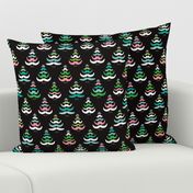 Hipster geeky christmas trees moustache holiday design black green pink