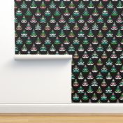 Hipster geeky christmas trees moustache holiday design black green pink