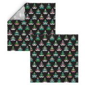 Hipster geeky christmas trees moustache holiday design black green pink