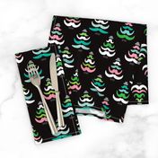 Hipster geeky christmas trees moustache holiday design black green pink