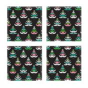 Hipster geeky christmas trees moustache holiday design black green pink