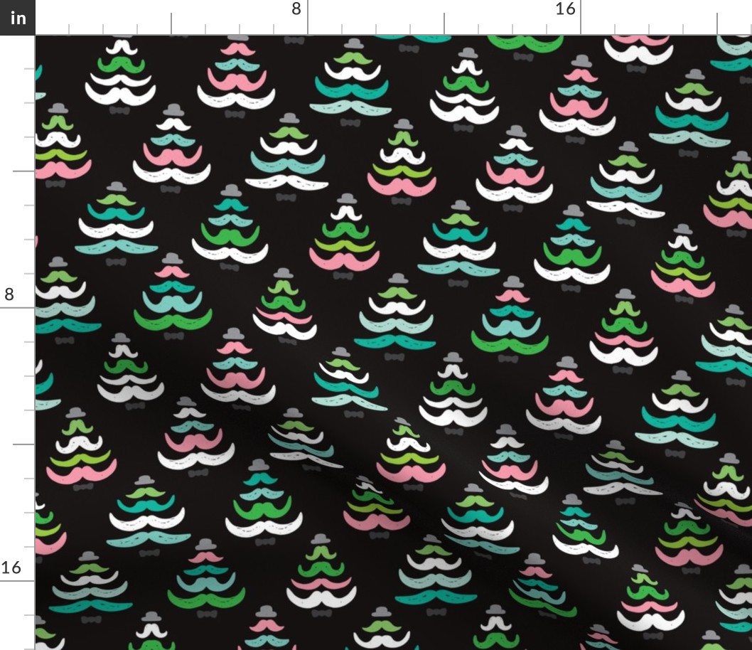 Hipster geeky christmas trees moustache holiday design black green pink