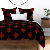 Gothic's Skull Damask avec fleur - red and black