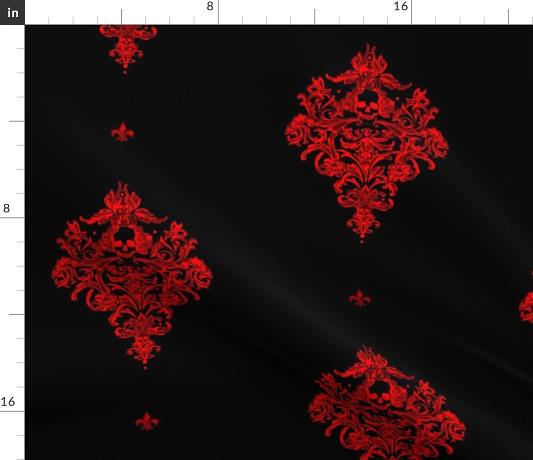 Gothic's Skull Damask avec fleur - red and black