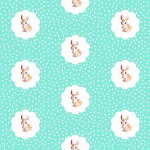 Retro Rabbit in Aquamarine Kitsch Polka Dot