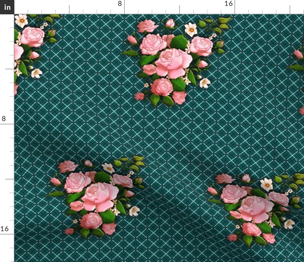 Large Scale Roses on Plaid