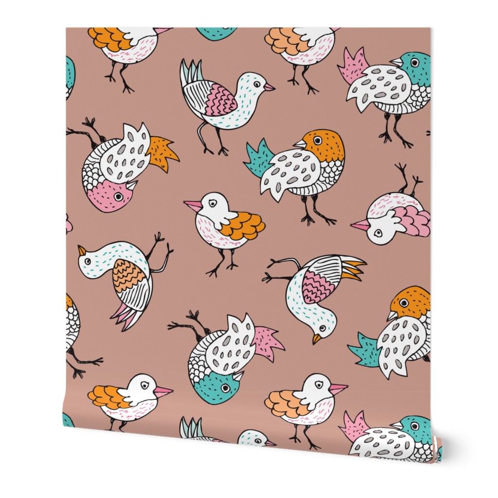 Quirky vintage doodle birds