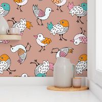 Quirky vintage doodle birds