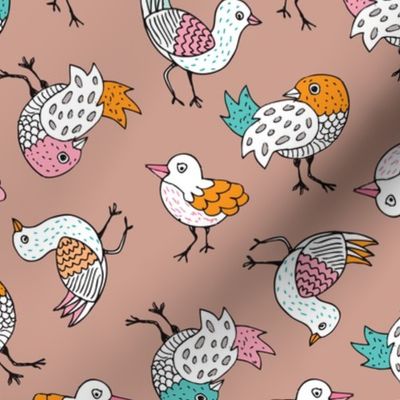 Quirky vintage doodle birds