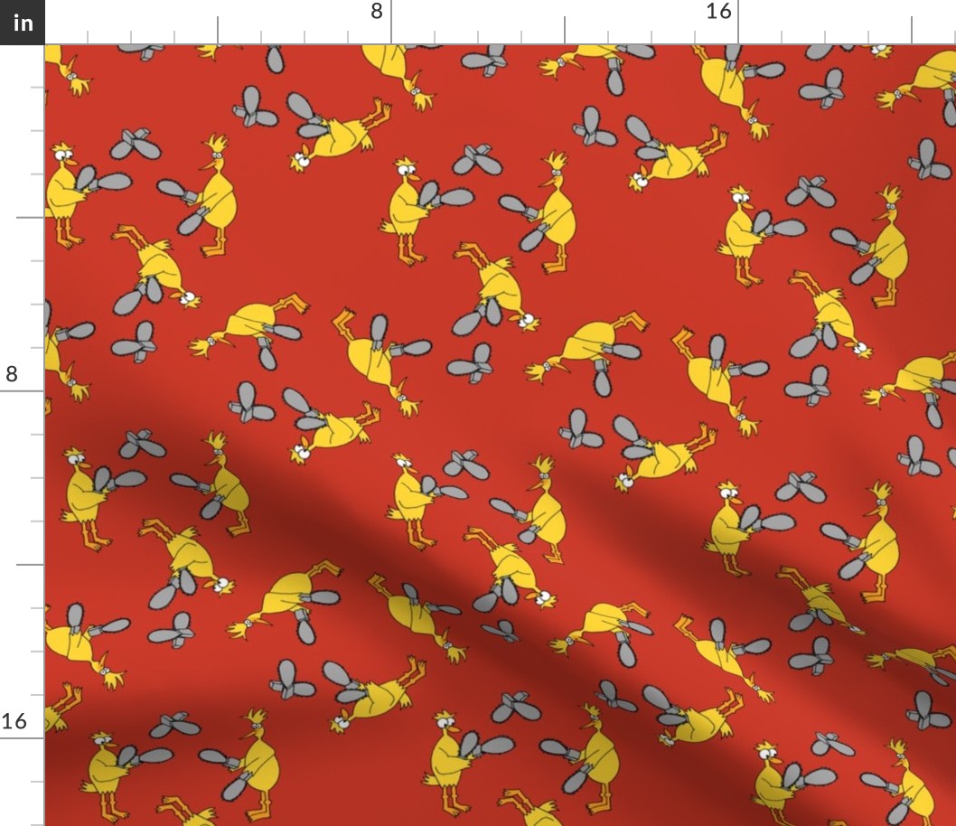 hacer juegos malabares, aves de corral, humor, rojo, vodevil Tela |  Spoonflower