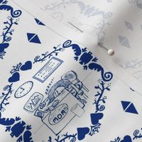 Tired Working Mom Toile de Jouy, small scale navy blue & white