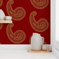 Provence ~ Paisley ~ Embroidered Gold on Claret