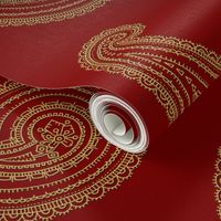 Provence ~ Paisley ~ Embroidered Gold on Claret