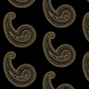 Provence ~ Paisley ~ Embroidered Gold on Blackmail