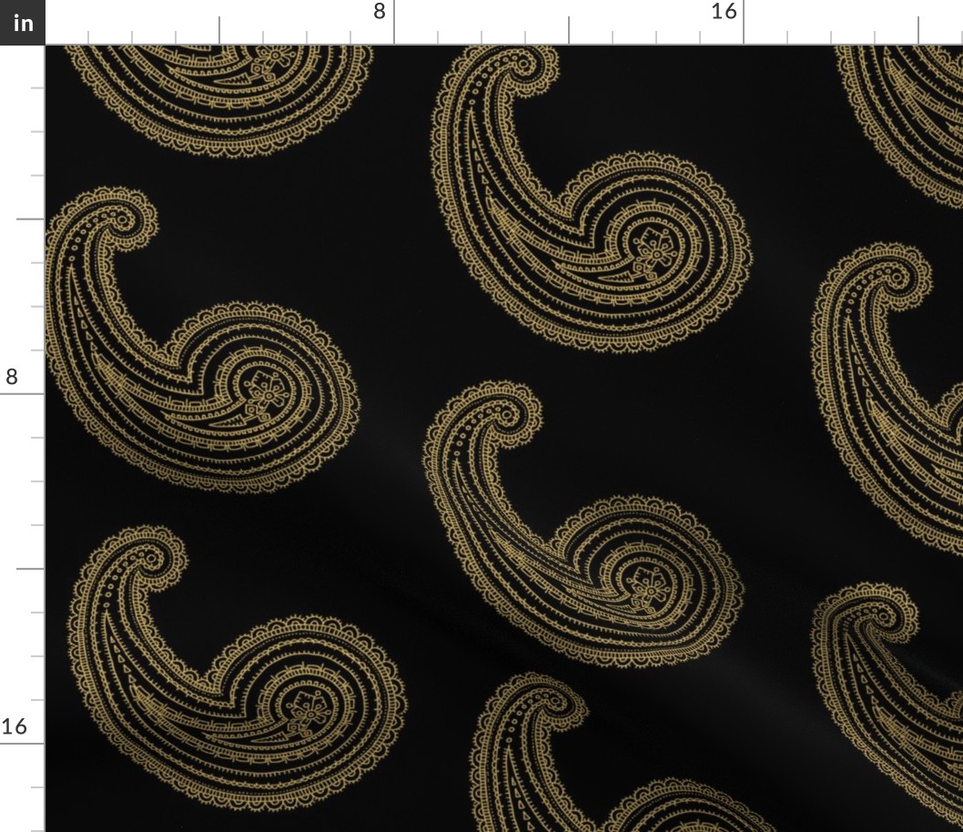 Provence ~ Paisley ~ Embroidered Gold on Blackmail