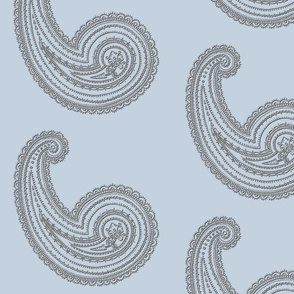 Provence ~ Paisley ~ Embroidered Silver on Versailles Fog