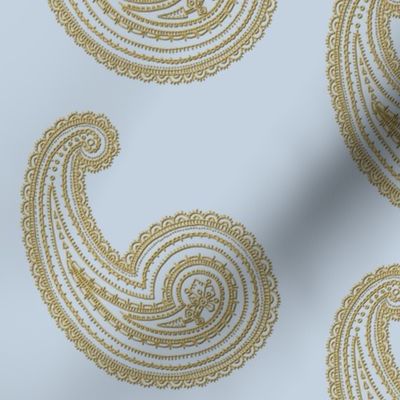 Provence ~ Paisley ~ Embroidered Gold on Versailles Fog